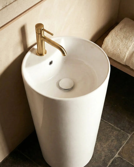 Lavoar freestanding ceramic H22 – alb lucios, formă rotundă elegantă