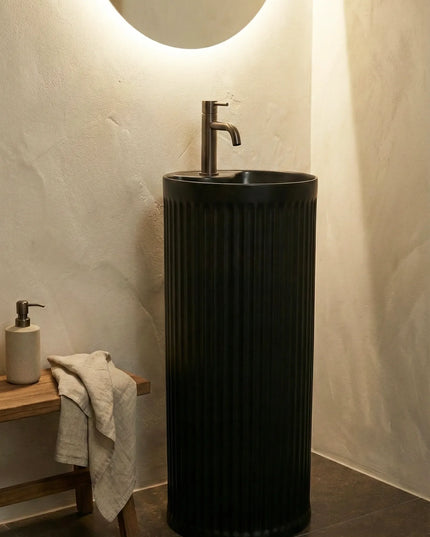 Lavoar freestanding ceramic H25-CBK-M – negru mat, exterior striat