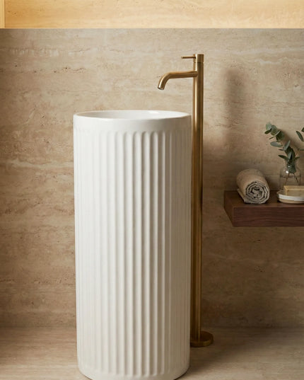 Lavoar freestanding ceramic H25B – alb lucios, design canelat vertical