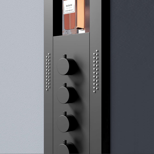 Panel de Duș Black Round LED – Design Modern cu Duș Tip Cascadă și Funcții Premium