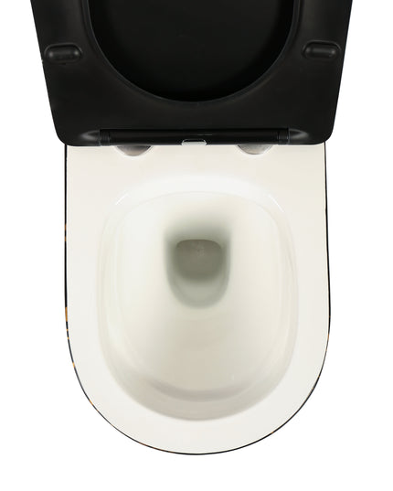 Vas WC Suspendat Rimless Negru Mat Marmurat cu Detalii Aurii