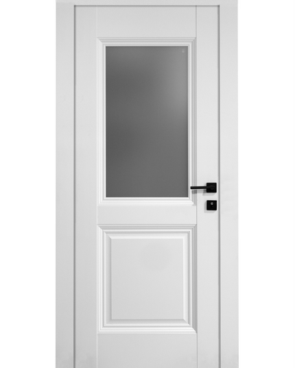 Ușă de interior albă JYA-067 cu sticlă satinată și toc reglabil – design modern, complet echipată, livrare rapidă