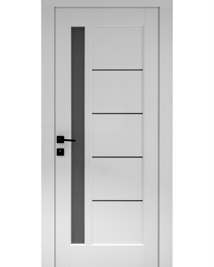 Ușă de interior albă JY-AS-016 cu toc reglabil și sticlă satinată – modernă, luminoasă, complet echipată