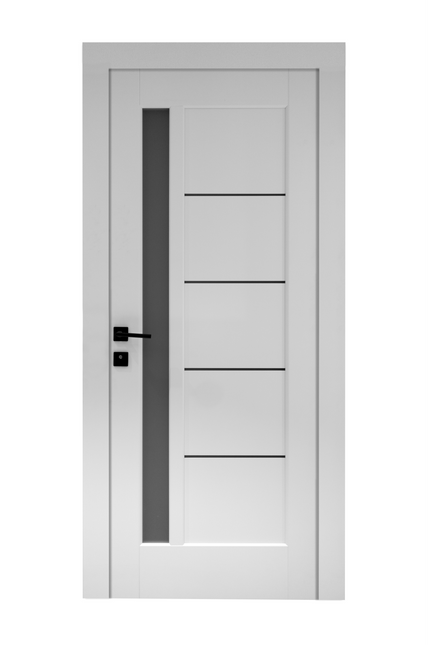 Ușă de interior albă JY-AS-016 cu toc reglabil și sticlă satinată – modernă, luminoasă, complet echipată