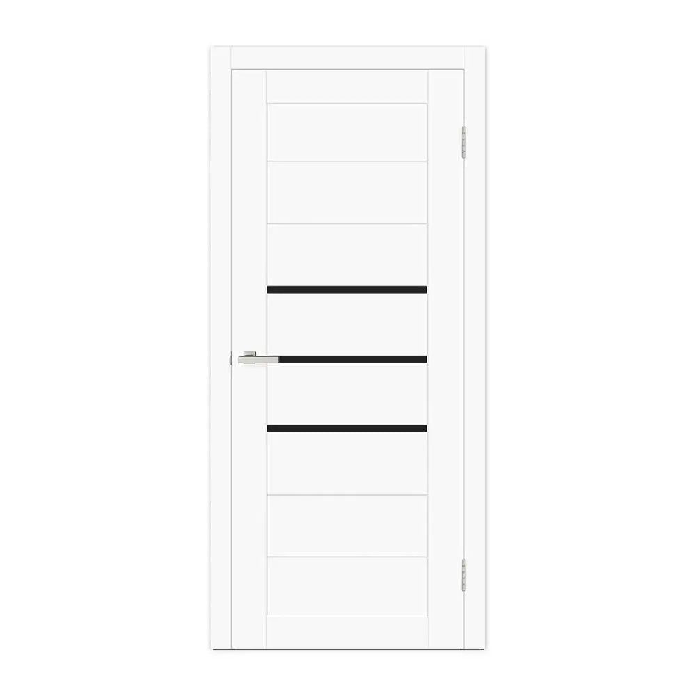 Ușă interior Deco 06 White Silk Mat – cu sticlă neagră complet echipată, cu toc reglabil