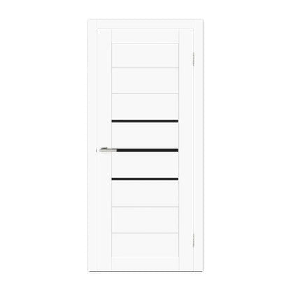 Ușă interior Deco 06 White Silk Mat – cu sticlă neagră complet echipată, cu toc reglabil
