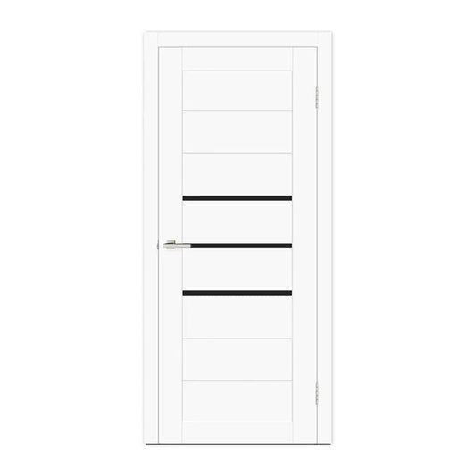 Ușă interior Deco 06 White Silk Mat – cu sticlă neagră complet echipată, cu toc reglabil