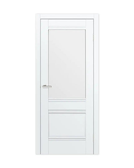 Ușă interior Valencia G White Silk Mat – cu sticlă mată decorativă și toc reglabil, complet echipată