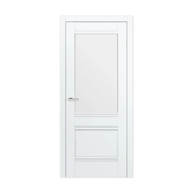 Ușă interior Valencia G White Silk Mat – cu sticlă mată decorativă și toc reglabil, complet echipată