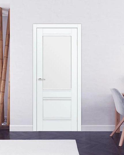 Ușă interior Valencia G White Silk Mat – cu sticlă mată decorativă și toc reglabil, complet echipată