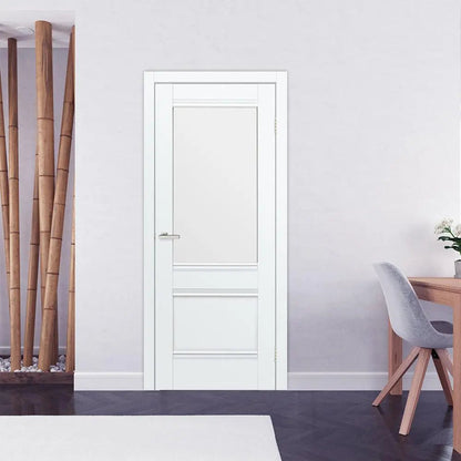 Ușă interior Valencia G White Silk Mat – cu sticlă mată decorativă și toc reglabil, complet echipată