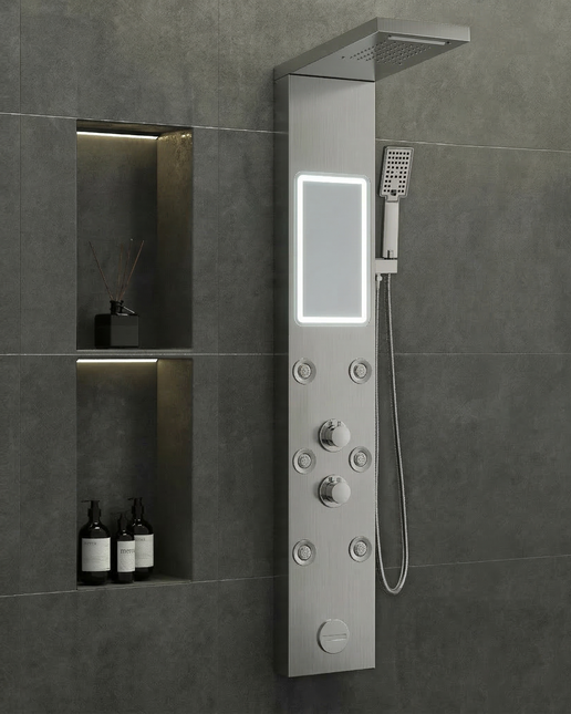 Panel de Duș Shiny Mirror – Design Modern cu Oglindă Integrată și Funcții Premium