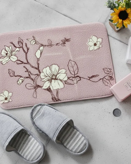 Covoraș baie absorbant, imitație cașmir, strat antiderapant, 40×60 cm, model floral Sakura