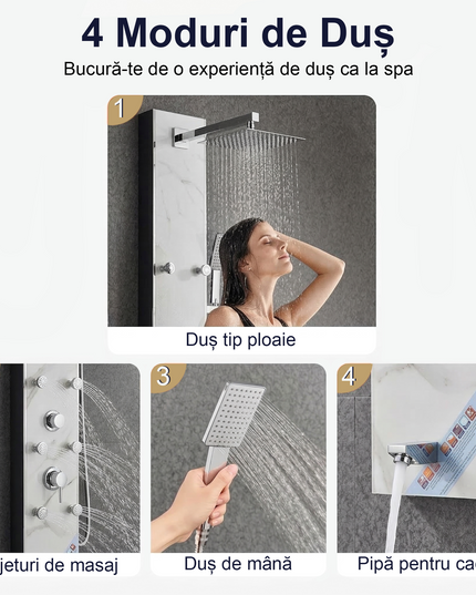 Panel de Duș Marble White – Design Premium cu Jeturi Multiple de Hidromasaj și Duș Fix