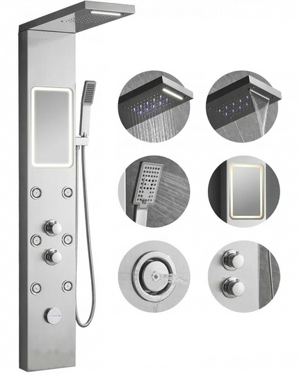 Panel de Duș Shiny Mirror – Design Modern cu Oglindă Integrată și Funcții Premium