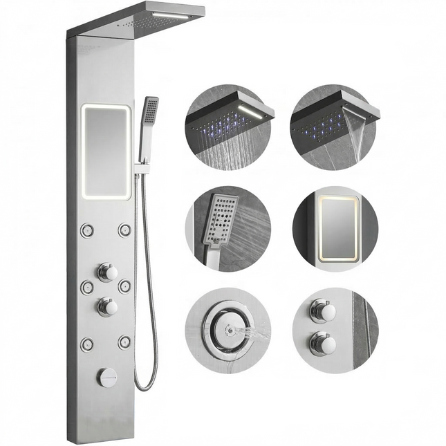 Panel de Duș Shiny Mirror – Design Modern cu Oglindă Integrată și Funcții Premium