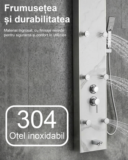 Panel de Duș Marble White – Design Premium cu Jeturi Multiple de Hidromasaj și Duș Fix