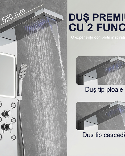 Panel de Duș Shiny Mirror – Design Modern cu Oglindă Integrată și Funcții Premium