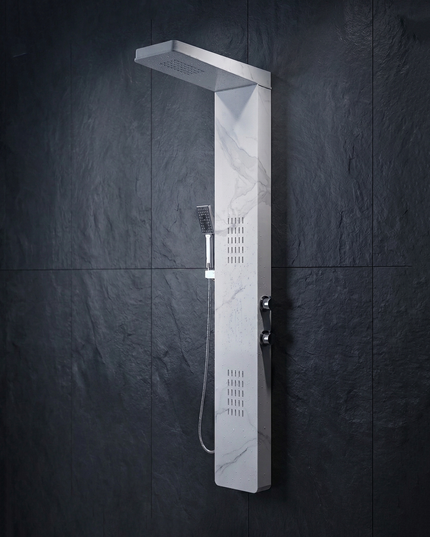 Panel de Duș Marble White – Design Modern cu Duș Fix, Hidromasaj și Duș de Mână