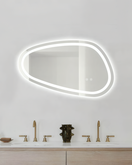 Oglindă baie LED 78.2x47.5 cm asimetrică, 3 nuanțe de lumină, dezaburire și touch control J-18