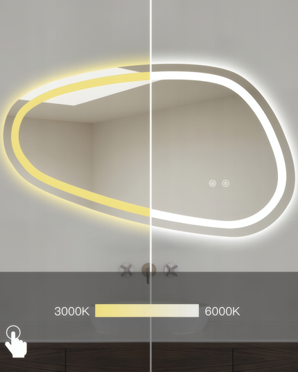 Oglindă baie LED 78.2x47.5 cm asimetrică, 3 nuanțe de lumină, dezaburire și touch control J-18