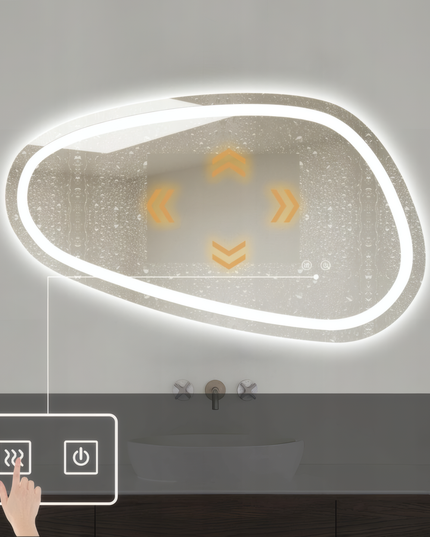 Oglindă baie LED 78.2x47.5 cm asimetrică, 3 nuanțe de lumină, dezaburire și touch control J-18