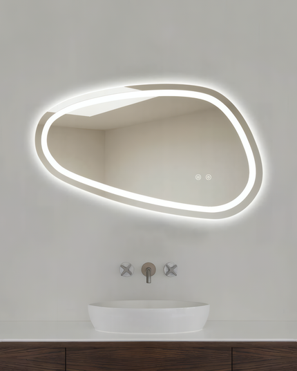 Oglindă baie LED 78.2x47.5 cm asimetrică, 3 nuanțe de lumină, dezaburire și touch control J-18