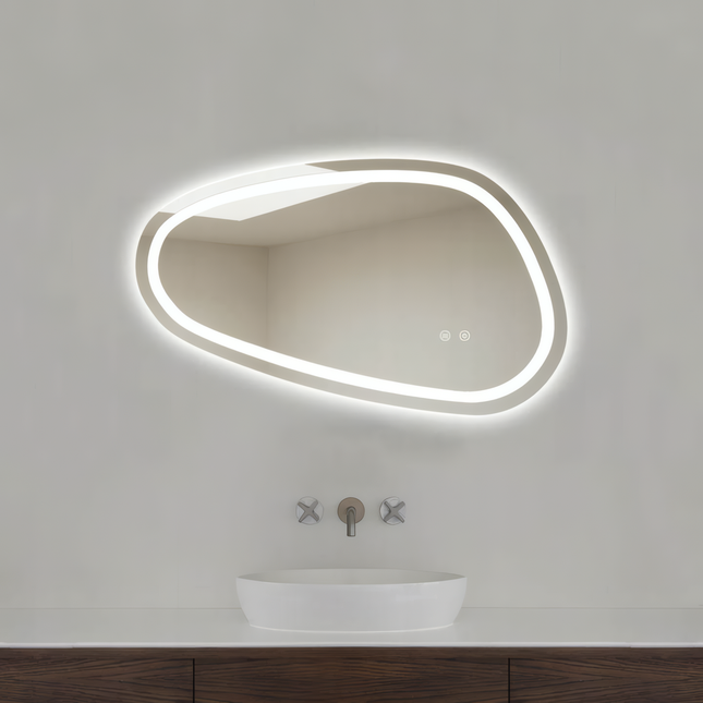 Oglindă baie LED 78.2x47.5 cm asimetrică, 3 nuanțe de lumină, dezaburire și touch control J-18