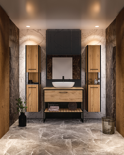 Mobilier de baie pe pardoseală Loft Scandi Seville, cu blat