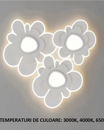 Lustra LED Glowing Flowers G3836/3, cu telecomanda, 378W, 12000lm, alb, cu trei tipuri de lumina