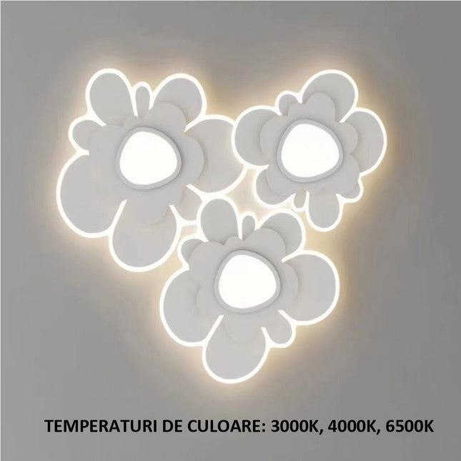Lustra LED Glowing Flowers G3836/3, cu telecomanda, 378W, 12000lm, alb, cu trei tipuri de lumina