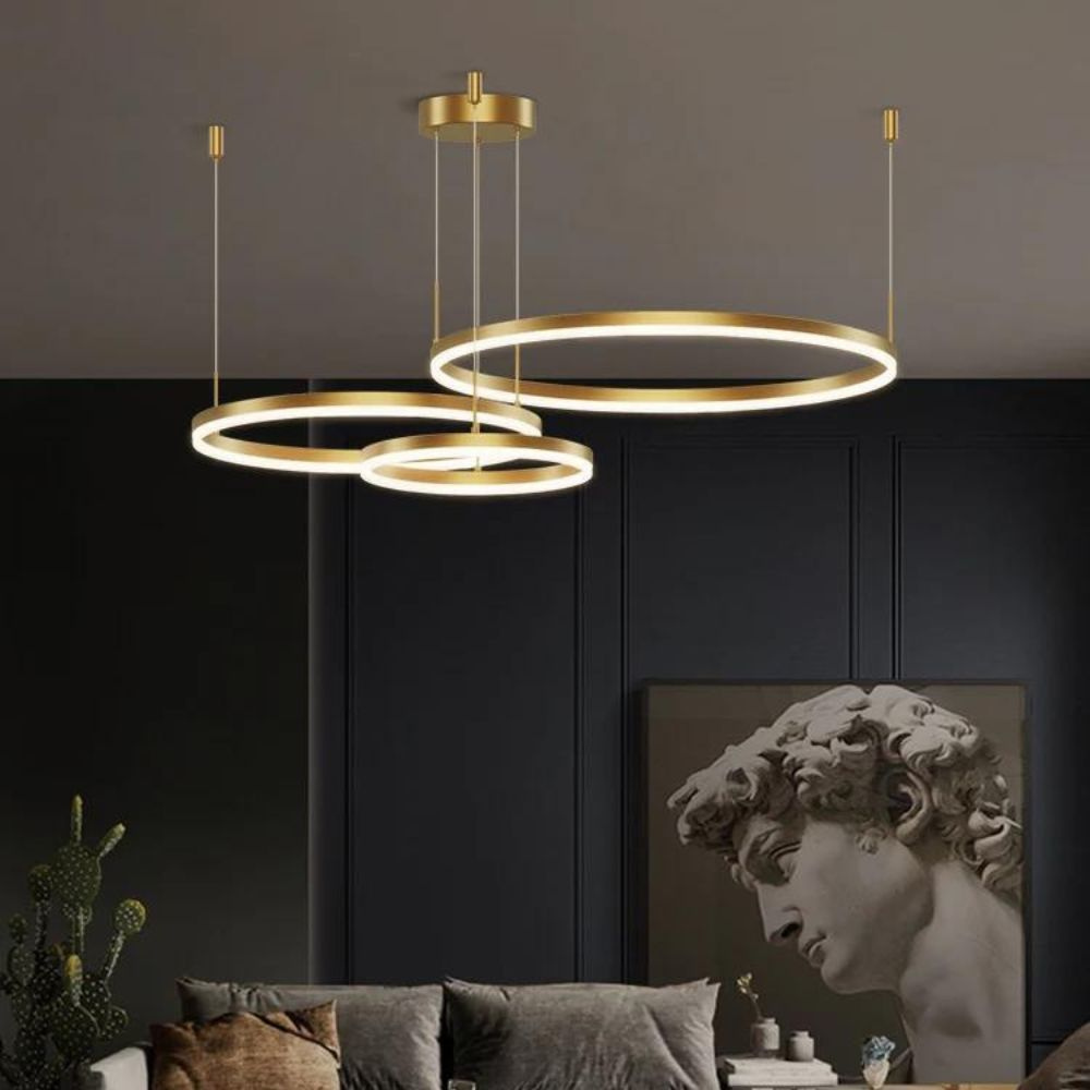 Lustra LED Goldish Rings, suspendata, cu telecomanda,204W, iluminat modern, auriu G3651/30+40+60 GD