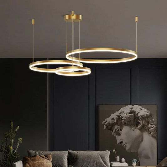 Lustra LED Goldish Rings, suspendata, cu telecomanda,204W, iluminat modern, auriu G3651/30+40+60 GD
