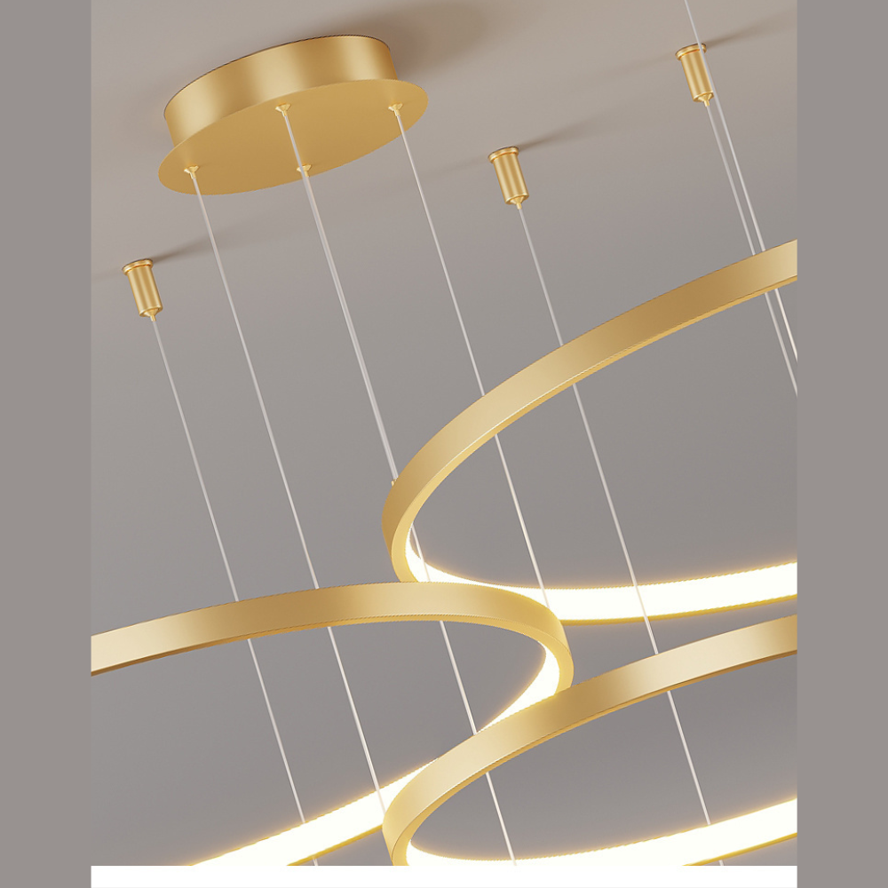 Lustra LED Goldish Rings, suspendata, cu telecomanda,204W, iluminat modern, auriu G3651/30+40+60 GD