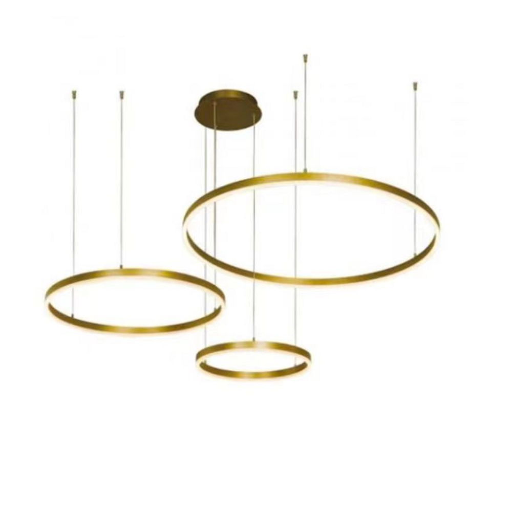 Lustra LED Goldish Rings, suspendata, cu telecomanda,204W, iluminat modern, auriu G3651/30+40+60 GD