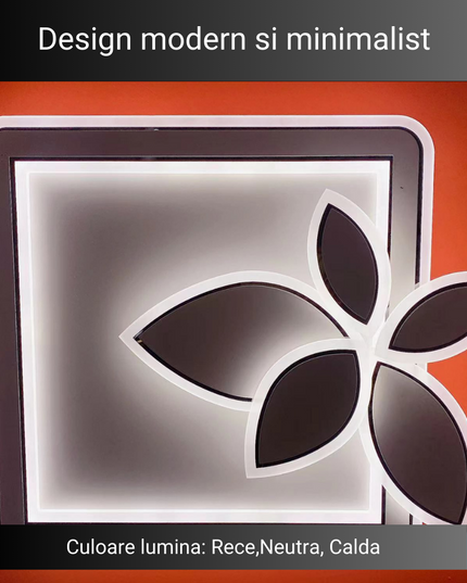 Lustra LED Leaf Design 1988, cu telecomanda, 166W, alb, cu trei tipuri de lumina, intensitate reglabila