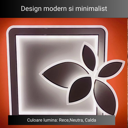 Lustra LED Leaf Design 1988, cu telecomanda, 166W, alb, cu trei tipuri de lumina, intensitate reglabila
