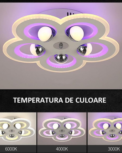 Lustra LED Minimal Flower, cu telecomanda, 146W,  alb, cu trei tipuri de lumina 5181/450 WT