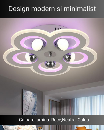 Lustra LED Minimal Flower, cu telecomanda, 146W,  alb, cu trei tipuri de lumina 5181/450 WT