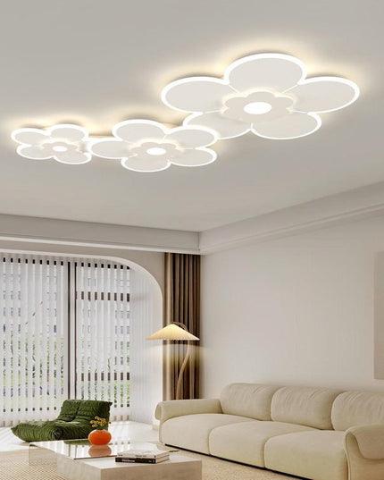 Lustra LED Modern Flowers G3836/3A, cu telecomanda, 378W, 12000lm, alb, cu trei tipuri de lumina