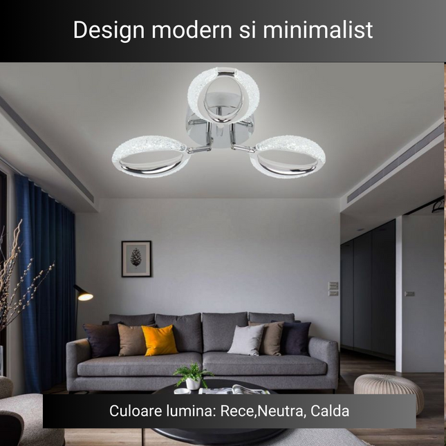 Lustra LED Silver Concept 3, cu telecomanda, 56W, gri, cu trei tipuri de lumina SE-C1190/3