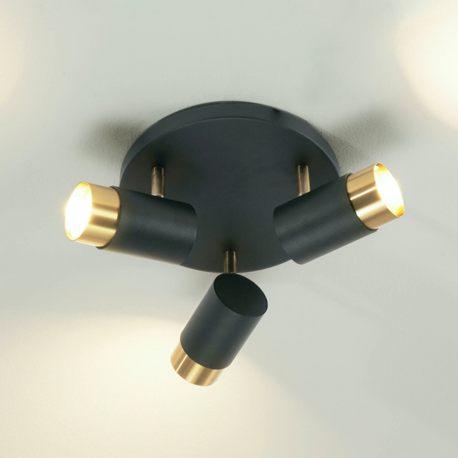 Lustra LED tip spot Trio Design, 15W, lumina neutra, iluminat modern, negru cu auriu SE-C3007-3RD
