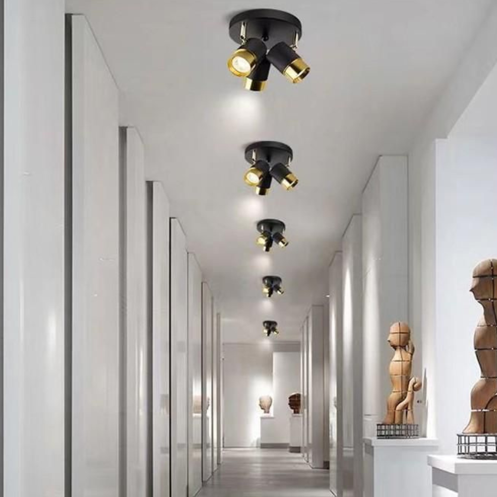 Lustra LED tip spot Trio Design, 15W, lumina neutra, iluminat modern, negru cu auriu SE-C3007-3RD