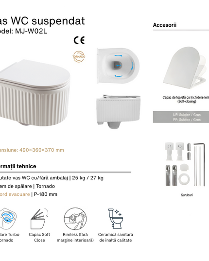 Vas WC Suspendat Rimless - Black Ribbed Matte