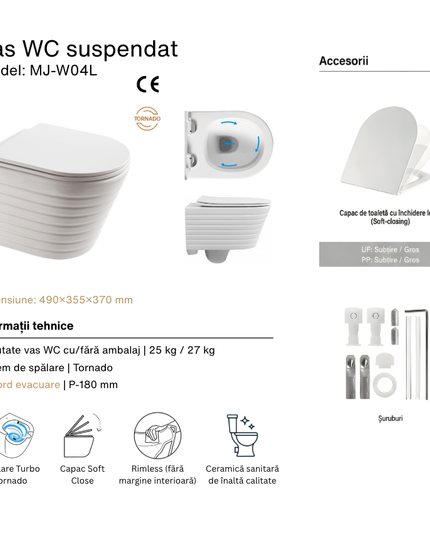 Vas WC Suspendat Rimless – Negru Mat Striat