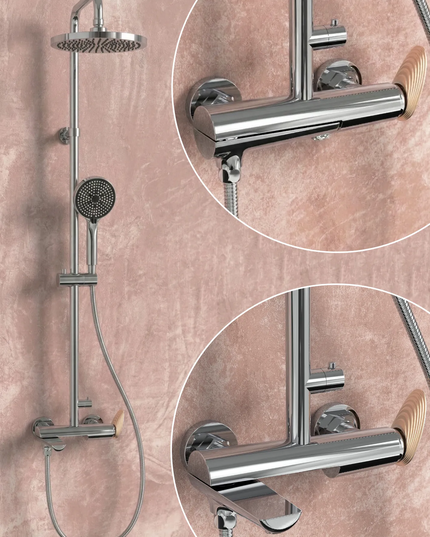 Coloană de duș 3 funcții – Mevai – Crom + Rose gold