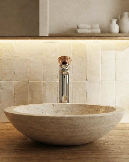 Baterie lavoar înaltă – Colecția Mevai – Crom + Rose gold