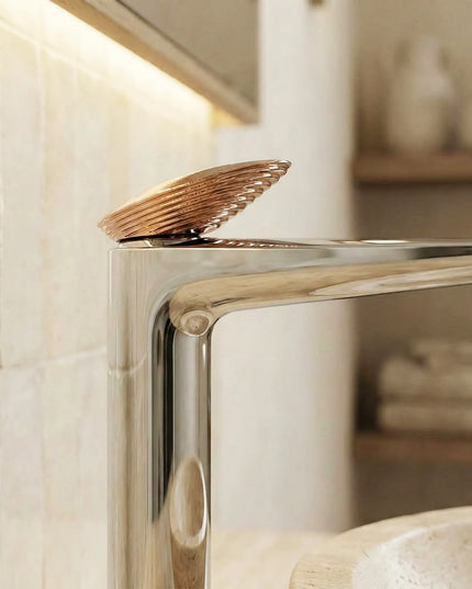 Baterie lavoar înaltă – Colecția Mevai – Crom + Rose gold