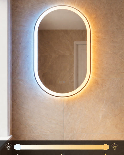 Oglindă baie LED 50x80 cm ovală, 3 nuanțe de lumină, dezaburire și touch control J-120-1