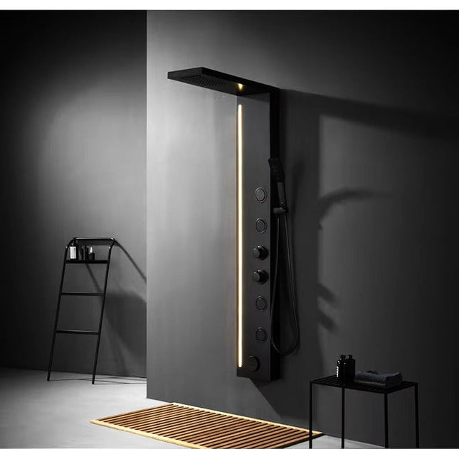 Panel de Duș Black Line – Design Modern cu Bandă Luminoasă și Funcții Multiple